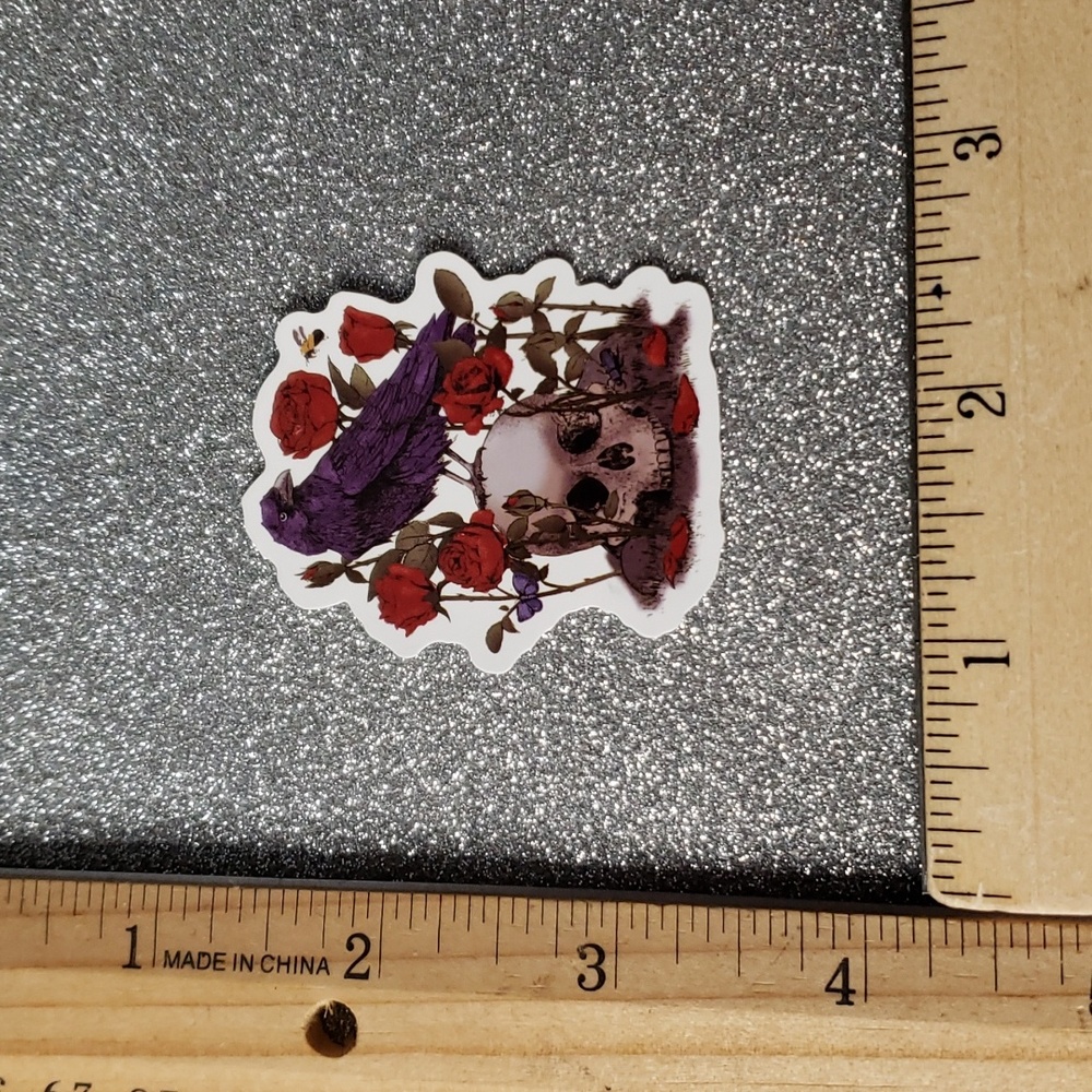 ART Gothic WATERPOOF Sticker Bird Skull Roses - Picture 2 of 8